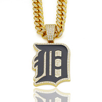 <strong>Best</strong>-<strong>Selling</strong> Personalized Detroit Blue <strong>Letter</strong> Pendant <strong>Necklace</strong> Full-Diamond Hip-Hop Style Gold Plated Alloy <strong>for</strong> Men and <strong>Women</strong>