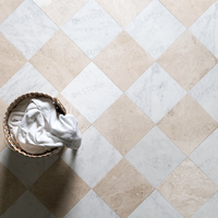Carreaux de sol en marbre beige et blanc SH STONE, motif damier, pour intérieur, design personnalisé populaire, pour cuisine et salle de bain
