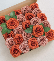 Coffret de fleurs artificielles orange brûlée et taupe chaud 25 pièces roses réelles pour centres de table et décorations de mariage