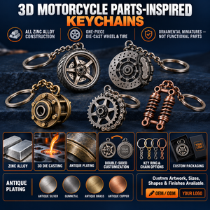 Porte-clés personnalisés en alliage de zinc moulé sous pression en forme de roue de moto 3D, mécaniques, en métal, vente en gros OEM ODM - Product Image 4