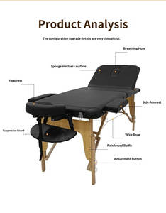 Lit de <span class=keywords><strong>massage</strong></span> pliable en 3 sections avec cadre en bois et revêtement en cuir PU - Mobilier de salon portable, design durable, prix préférentiel - Product Image 2