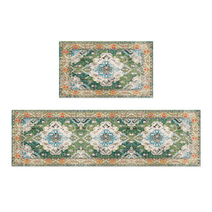 Tapis de cuisine classique à motif médaillon, rectangulaire, antidérapant, en fibre de polyester, nettoyage facile, paillasson de style européen 23DFR0025 - Product Image 1