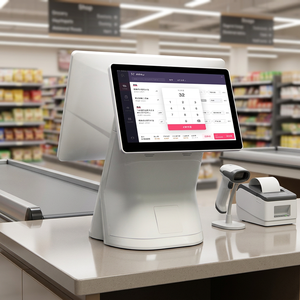Terminal de point de vente tactile 15,6 pouces à double écran Android Windows pour caisse de supermarché et commerce de détail - Product Image 1
