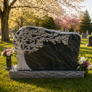 Pierre tombale double Union STONE American Black Serp Top Monument avec photos - Product Image 5