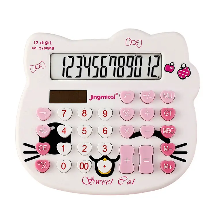Support Custom Printing Desktop Office School Student White Pink Cat Shape 12-Bit Battery Calculator