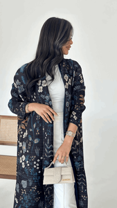 Cardigan ample à imprimé floral noir élégant personnalisé Leduo - Abaya en cachemire plissé à manches longues pour femmes - Product Image 2