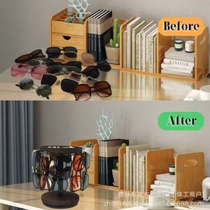 Sunglasses Storage <b>Rack</b> Wooden Rotating Desktop Display Stand 4 Slots Eyewear Organizer - Product Image 3