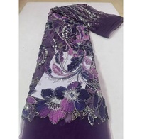 Kain Brokat Prancis Mewah Ramah Lingkungan 5 Yard Voile Berhias Manik-Manik Payet dengan Bunga 3D Putih