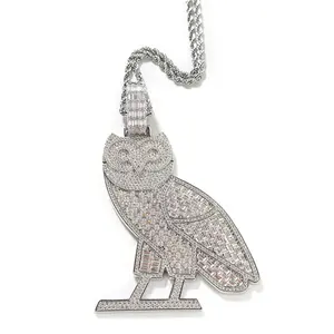 Custom Hiphop Owl Charms Pave Diamond Pendants Necklace Jewelry For Men Women