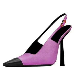 Escarpins à bout pointu patchwork pour femmes avec boucles, talons aiguilles fins, sandales sexy à découpe latérale et bride arrière - Product Image 1