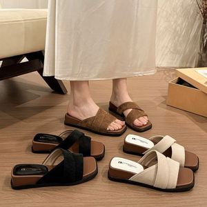 2026 Summer New Cross Strap Chunky Sole One Band Slides Versatile All Match Women Casual Outdoor Beach <b>slippers</b> - Product Image 4