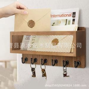 Wooden Key Rack Wall Mounted Entryway <b>Shelf</b> With <b>Hooks</b> Double Layer Storage Organizer For Mail And Keys Bedroom Living Room - Product Image 3