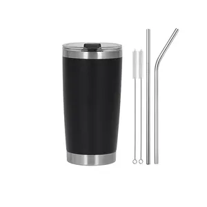 Vaso de acero inoxidable reutilizable con tapa y pajita, taza de doble pared con aislamiento al vacío, bebidas frías y calientes, 20oz