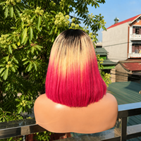 Peluca de Cabello Humano Liso Rosa Rubio Ombre, Bob Corto, 13x4 HD Lace Front, Sin Pegamento, Pre-Desplumada, Venta al por Mayor