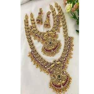 Antique Double Couche Or Lakshmi Temple Ras Du Cou Long Collier Ensemble Femmes Traditionnel Polki Indien Bijoux pour la Fête - Product Image 3