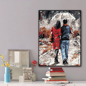 Peinture à l'huile 3D par numéros, <span class=keywords><strong>portrait</strong></span> du <span class=keywords><strong>couple</strong></span> sous l'ombrelle dans un paysage enneigé, impression sur toile par numéros, peinture décorative - Product Image 2