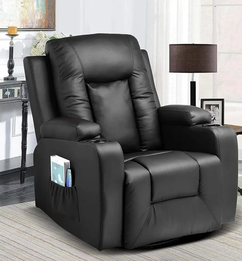 XIHAO – fauteuil inclinable pivotant en cuir noir, confortable, pour salon et maison