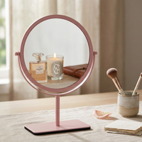 Miroir cosmétique de bureau portable à double face, rond, avec cadre en métal chromé et design personnalisé