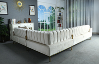 Ensemble de canapés contemporains en acier inoxydable doré, meubles de salon en velours de luxe pour hôtel, villa, maison