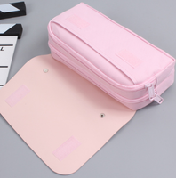 Tas Pensil Sakura Kulit PU Wadah Pena Alat Tulis Kawaii Dompet Penggaris Sekolah Perempuan Manis Pemegang Penghapus Penghilang Stres Tas Pensil