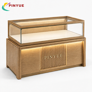 Vetrina Espositiva in Legno con Angoli Arrotondati Personalizzata, Vetrina per Gioielli in Vetro Temperato con Illuminazione LED per Negozi Commerciali - Product Image 1