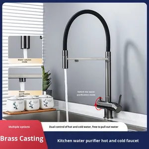 Rubinetto da Cucina Moderno in Rame Spazzolato di Lusso, 3-in-1 con Controllo <span class=keywords><strong>a</strong></span> Pulsante e Doccetta Estraibile - Product Image 4