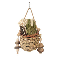 Combiné de jouets et abris pour petits animaux : abri pour hamster, jouet à mordre en paille Totoro, bâton de grattage en bois massif écologique pour animaux de compagnie