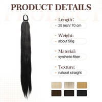 Extension de queue de cheval de 28 pouces, cheveux raides Yaki, attache élastique, extrémités synthétiques naturelles, plusieurs couleurs, vente en gros par Senmu Beauty
