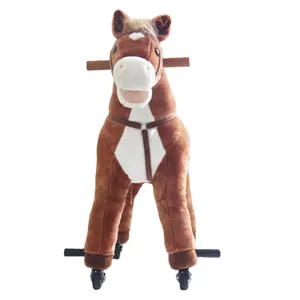 Cavalo de brinquedo mecânico para caminhada, cavalo recheado com rodas para crianças