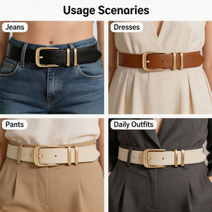 Custom 3 Pack Women <b>Belts</b> <b>for</b> Jeans <b>Dresses</b> Pants Ladies Leather Waist <b>Belt</b> With <b>Gold</b> Circle Buckle <b>for</b> Daily Casual Outfits - Product Image 3
