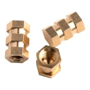 Factory Custom Brass Fasteners Brass Hexagon Inserts Head M2 M3 M4 M5 M6 Knurling Insert Nut For Plastic Injection