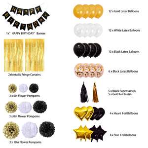 Nero <span class=keywords><strong>Oro</strong></span> Bianco Palloncino Festa di Compleanno Decorazioni 84pcs Includono 2pcs 3x8 ft Foglio di Fringe Door Tende <span class=keywords><strong>oro</strong></span> coriandoli palloncini - Product Image 4