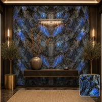 Panneau mural WPC imitation pierre bleue labradorite 900x2800mm, 9mm, grand format, revêtement mural pour hall d'hôtel, bar, villa