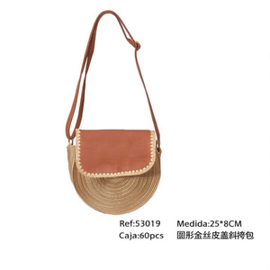 Borsa a Tracolla Rotonda in Pelle con Filo Metallico Dorato 25x8cm, Borsa da Donna - Product Image 2