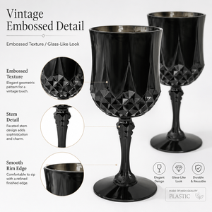 Verres <span class=keywords><strong>à</strong></span> <span class=keywords><strong>vin</strong></span> en <span class=keywords><strong>plastique</strong></span> incassable personnalisés avec pied, style vintage, gaufrés, réutilisables, 301-400 ml, pour mariage, événement, fête, vente en gros - Product Image 5