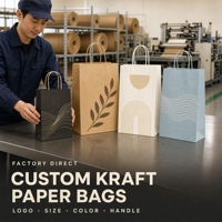 Sac en papier kraft coloré avec ruban, emballage alimentaire biodégradable de luxe pour restaurants et commerces de vente à emporter, avec logo personnalisé et pelliculage