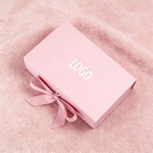 Custom Logo Luxury Rigid Pink Gift Box With Lids Magnetic Closure Collapsible With Contains Card <b>Ribbon</b> for Gift Packaging - Product Image 2