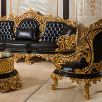 Mobilier de bureau chinois Ensemble de canapés de bureau en cuir classique Mobilier de bureau turc Canapé en bois sculpté et cuir