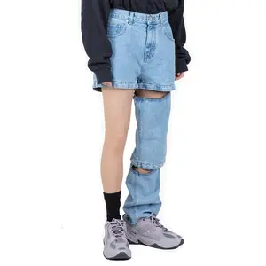 Custom Hot Sale Street Wear Baggy Jeans Men Y2K Wide Leg 3 Piece Zip Section Custom Convertible Jeans Pants For Men