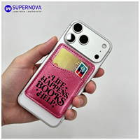 Porte-cartes de crédit en cuir UV laser vierge, support magnétique pour téléphone, vente en gros, logo personnalisé pour cadeaux promotionnels