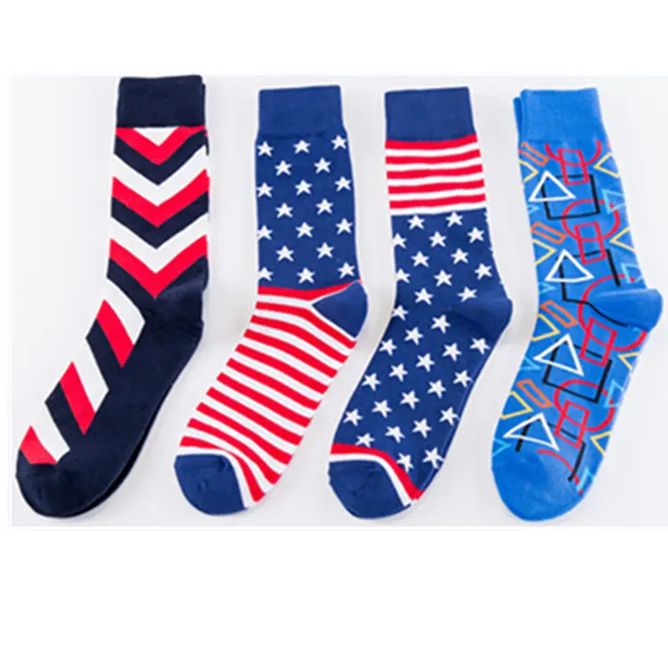Men Independence Day Socks Holiday Gift Unisex Crew Stars Stripes Cotton Blue Red Stripe Country USA American Flag Socks