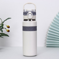 Bouteille d'eau isotherme réutilisable en acier inoxydable de 600 ml, tasse de bureau avec couvercle anti-fuite et poignée, maintien thermique de 6 à 12 heures