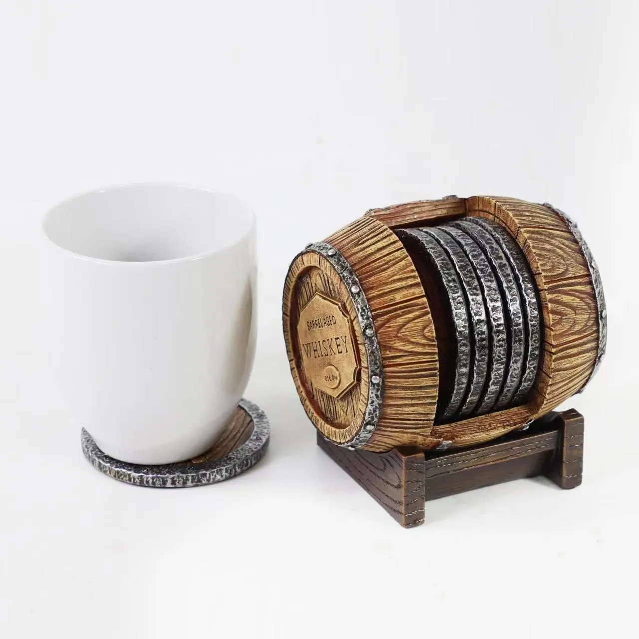 Whiskey Barrel Drink Coasters Unique Bar Decor and Accessories Beer Coaster Home Decorations for Dining Room Drink Coasters