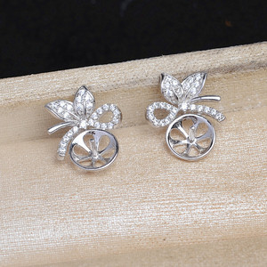 Accessoire DIY rétro en argent S925 JG5984, support de boucles d'oreilles de style palais vide 9-12 mm, produit semi-fini 9-12 mm avec emballage en sac - Product Image 4