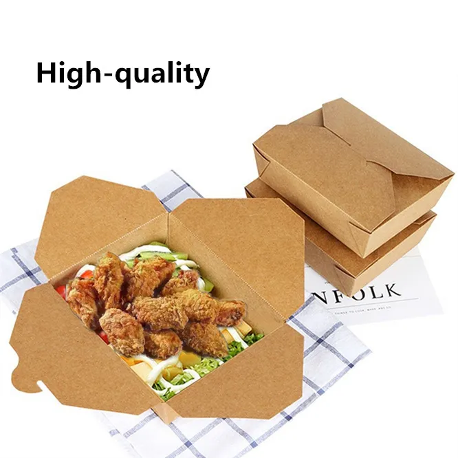 Disposable Food Packaging Lunch Container Take Away Kraft Paper Food Takeaway Food Paper Salad Noodles Lunch Box