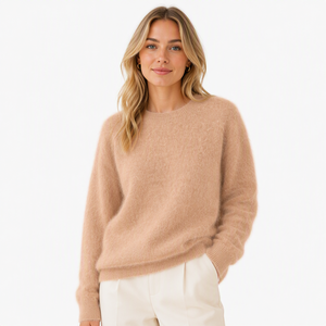 Classic <strong>Fluffy</strong> Crew Neck Wool Silk Cashmere Sweater Loose Warm Winter <strong>Womens</strong> Pullover <strong>Jumpers</strong> - Product Image 2