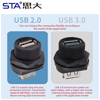 Connecteur étanche USB 2.0 Femelle-Femelle à montage sur panneau arrière, prise PCB IP67, extension de données industrielle, réceptacle de classe industrielle