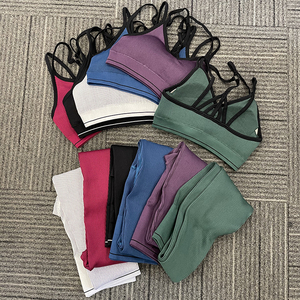 Conjunto Deportivo de Dos Piezas <span class=keywords><strong>para</strong></span> <span class=keywords><strong>Mujer</strong></span>, Top Corto y Leggings Acanalados, Ropa Deportiva sin Costuras <span class=keywords><strong>para</strong></span> Yoga, Venta al Por Mayor - Product Image 2