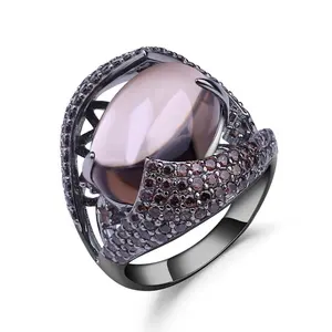 Abiding Super Deal Fashion Natural Smoky Quartz Big Gemstone Ring 925 Sterling Silver Gift Women Party Rings