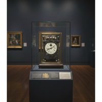 Horloge de table à mouvement mécanique en laiton antique français, à gravité, à boule tombante visible, avec plateforme d'échappement et base standard